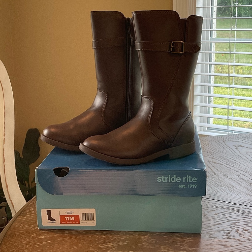 Stride Rite Dark Brown Leather Boots Toddler Girls Size 11M